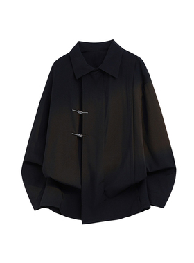 新中式红色金属扣长袖衬衫男