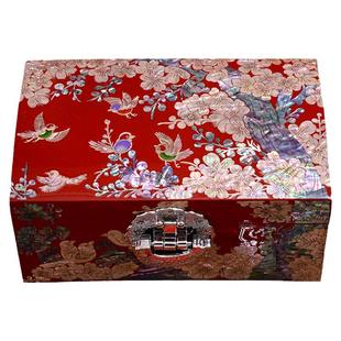 螺钿首饰盒贝壳复古漆器贝壳妆奁盒陪嫁三金盒高档中式结婚嫁妆盒