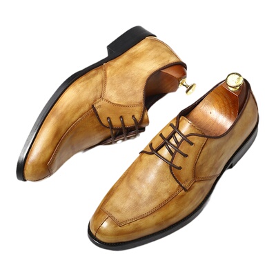 英伦风手工做旧耐磨方头休闲皮鞋