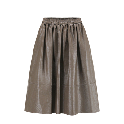 TOATEE 环保皮革建筑感A摆松紧腰半身裙