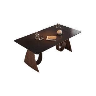 帕沙曼全托底板岩板餐桌复古风小户型家用创意实木长方形吃饭桌椅