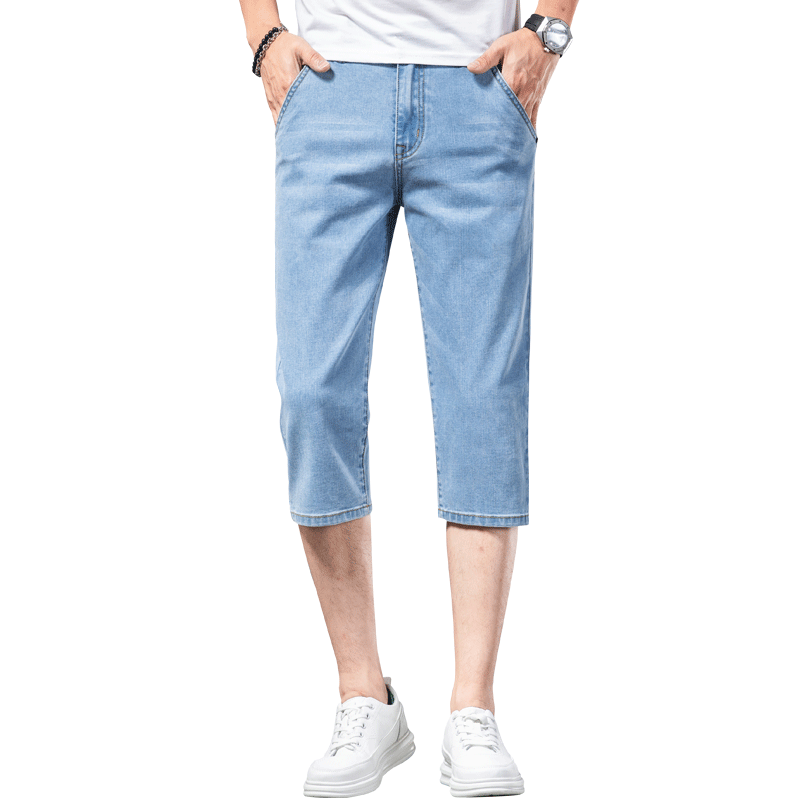罗蒙夏季牛仔短裤男薄款七分裤男直筒宽松男士休闲裤潮牌中裤男款