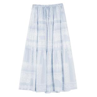 【自营】ELLE波嬉印花半身裙女2025夏款度假松紧腰气质a字裙长裙