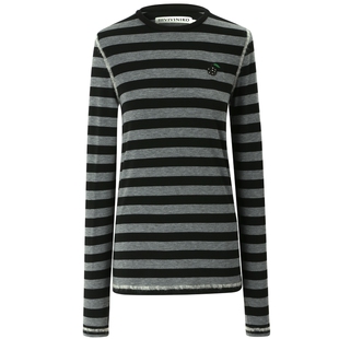 【进口针织面料】IIIVIVINIKO秋新款刺绣印花条纹长袖T恤女