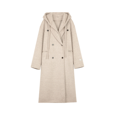 全羊毛假两件连帽双面呢大衣