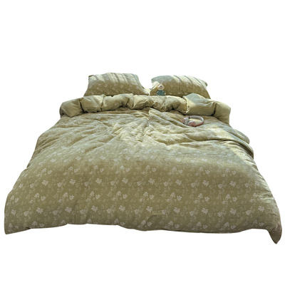 清新绿色全棉色织双层纱提花床上四件套1.8m高级感被套床笠款床品