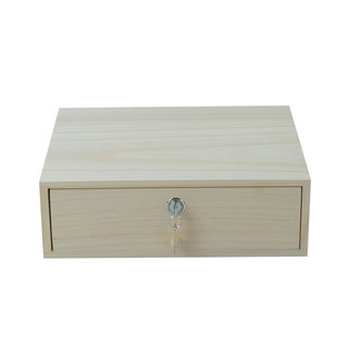 收纳盒带锁抽屉式实木大号证件A4纸电脑显示器增高架家用木质盒子