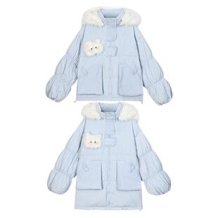 森女部落原创可爱猫咪造型设计萌90%白鸭绒羽绒服外套2026冬新款