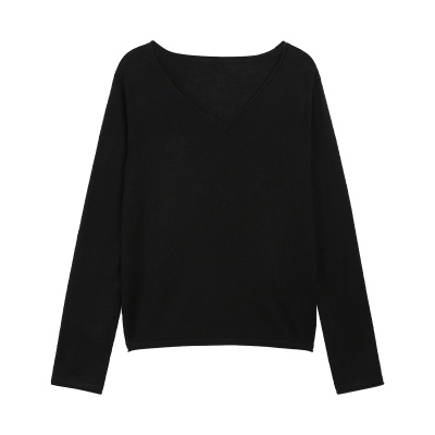 ousph黑色V领打底内搭毛织衫女长袖秋新款宽松慵懒外穿设计感上衣