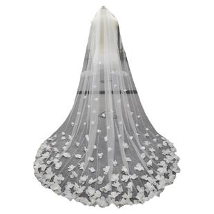 法式头纱轻婚纱长款拖地超仙森系3D立体花朵拍照道具结婚新娘头饰