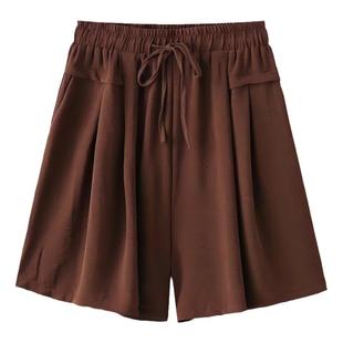 夏季薄款冰丝短裤女2026新款大码女装胖mm松紧高腰宽松显瘦阔腿裤