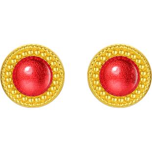 潮宏基传家宝足金耳钉黄金古法珐琅耳饰时尚礼物缤纷女