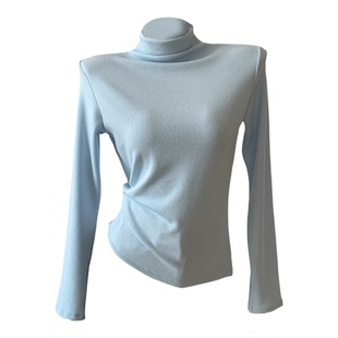 龙妹黑灰色半高领加绒加厚打底衫女内搭2026冬季新款保暖T恤上衣