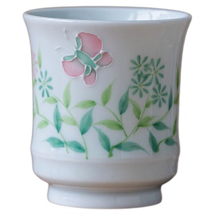 画续釉下彩手绘春韵主人杯雅逸花瓣杯功夫茶具单杯陶瓷品茗杯礼装