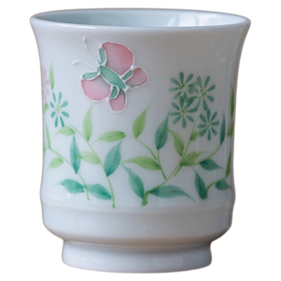 画续釉下彩手绘春韵主人杯雅逸花瓣杯功夫茶具单杯陶瓷品茗杯礼装