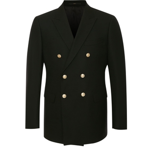 [布雷泽]SATCHI沙驰男装男士双排扣西服秋季新款条纹英伦西装外套