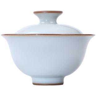 善窑厂李善明善款 开片可养汝窑 玉茗盖碗 纯手工景德镇高温汝瓷