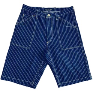 Freewheelers重磅复古日系全棉条纹工装短裤非wabash阿美咔叽拔染