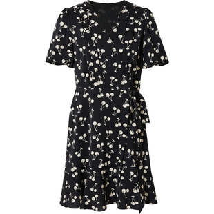 【会员专享】红袖秋季2024新款女装【樱姿飒爽】泡泡袖V领印花裙