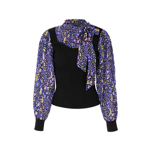 MARYLING玛俪琳秋季新品飘带针梭配真丝印花上衣A1EGW26420