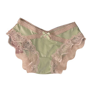 内裤女生性感2026新款冰丝绸缎面无痕女款蕾丝边撞色女士三角裤头