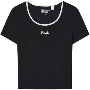 FILA 斐乐官方女子针织短袖衫2024夏新款时尚休闲简约U领修身T恤