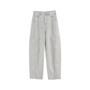 【商场同款】X--MOOM秋季新款复古烟灰色全棉牛仔香蕉长裤女