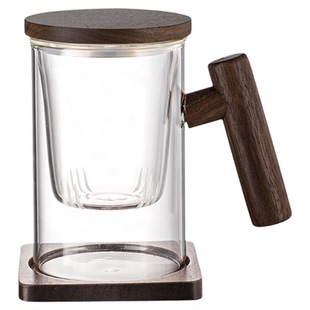 泡茶杯茶水分离过滤高硼硅玻璃杯加厚耐热透明玻璃家用个人专用杯