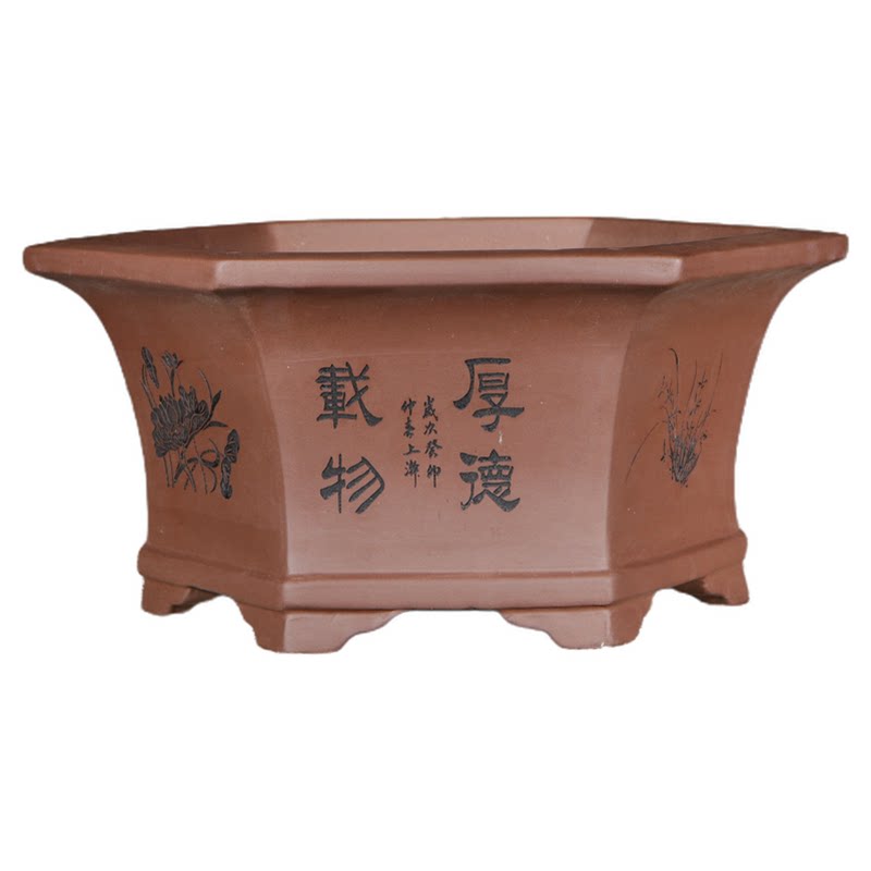 紫砂花盆六方四方器型高温烧制透气兰花绿植老桩盆栽盆景花盆