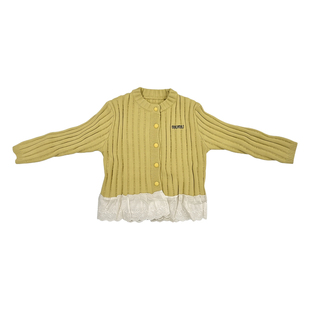 女童针织开衫2026春秋季新款拼接设计黄色打底麻花纹时尚洋气上衣