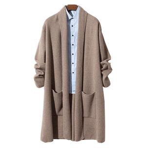 100纯山羊绒衫男开衫秋冬针织羊绒大衣加厚宽松青果领中长款外套
