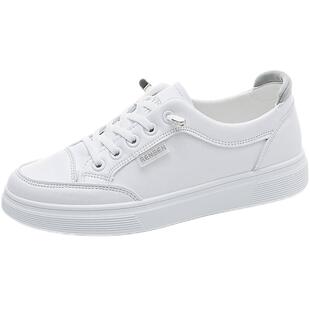 人本懒人鞋小白鞋女一脚蹬鞋子初中生透气皮面帆布鞋大童学生板鞋