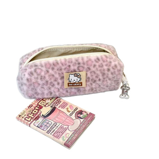 粉色豹纹kt猫笔袋大容量初中小学生ins日系卡通少女文具盒铅笔盒