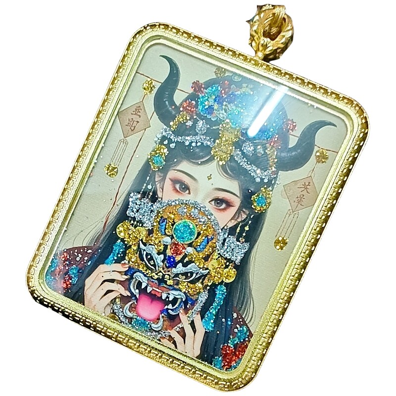 纯手绘扎基拉姆黑财神唐卡吊坠