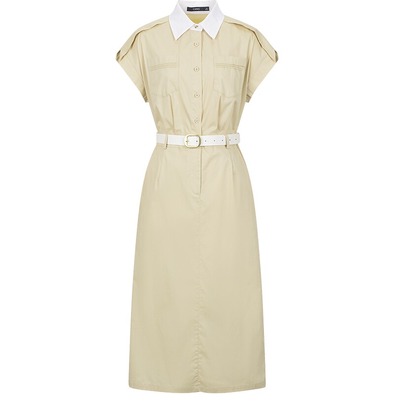 衣香丽影撞色翻领无袖衬衫连衣裙女2026年夏装新款设计感中长裙子