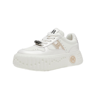 HR赫莲娜休闲板鞋2026春季新款女鞋子厚底字母刺绣时尚百搭小白鞋