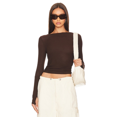 Michael Lauren 长袖上衣套头衫修身露腰打底上装丹宁风REVOLVE