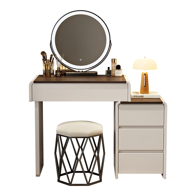 小户型梳妆台卧室2026新款奶油风60cm现代简约简易化妆桌斗柜一体