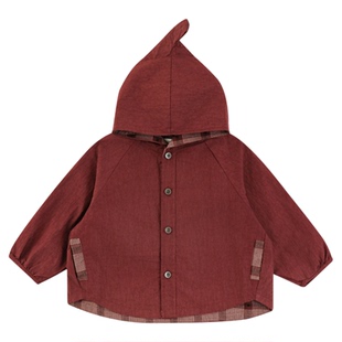 幼悠男童2025秋季新款简约连帽风衣外套复古格子休闲宽松儿童秋装