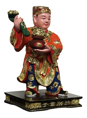 木雕招财进宝童子神像一对8寸10招财童子进宝童子土地公部将护法