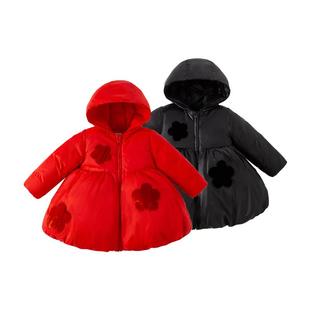 戴维贝拉女童羽绒服中长款冬装三防儿童宝宝保暖防风羽绒外套童装