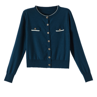 晚白2026年春新款含绵羊毛气质上衣百搭利落修身短针织开衫女