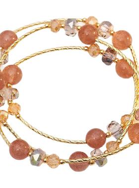 铜镀金多圈草莓晶手链粉水晶手串