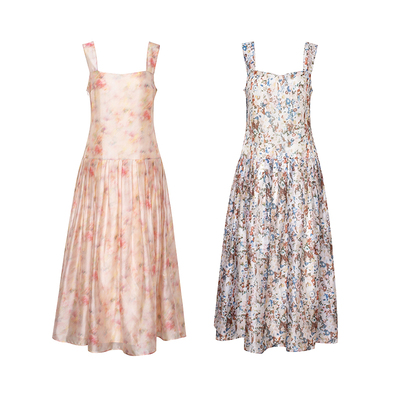 TOP家 莫奈调色盘 法式浪漫复古 油画感印花轻盈仙气无袖连衣裙