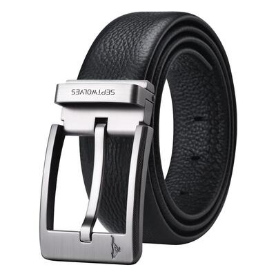 七匹狼头层牛皮男士针扣皮带高档