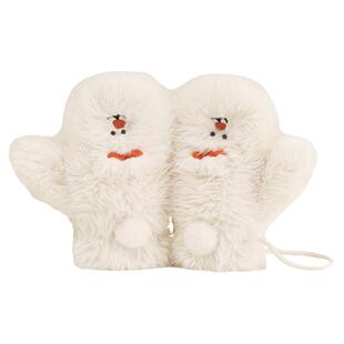 云朵工厂小雪人毛绒手套秋冬女连指加绒保暖可爱表情刺绣挂绳新款