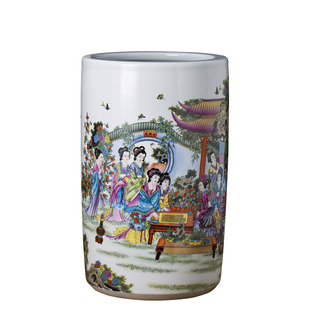 景德镇陶瓷书画缸大号仕女图粉彩瓷器居家装饰字画卷轴收纳桶摆件