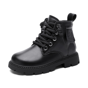 巴布豆童鞋儿童马丁靴冬季加绒加厚短靴中大童冬鞋皮靴男童棉鞋女