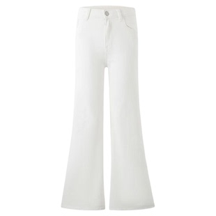 白色不贴腿微喇叭牛仔裤女2026春季新款美式低腰小个子垂感直筒裤