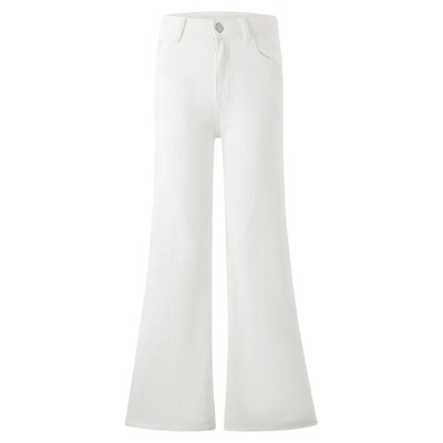 白色加绒加厚不贴腿微喇叭牛仔裤